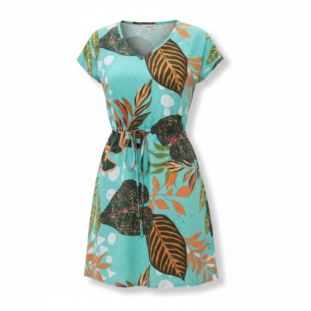 Blue Time Women’s Floral Print Drawstring Dress / Swim Cover-Up – Size S (NWT)